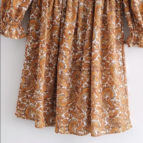 Retro Paisley Square Neck Smocked Boho Mini Dress - Picture 13 of 14